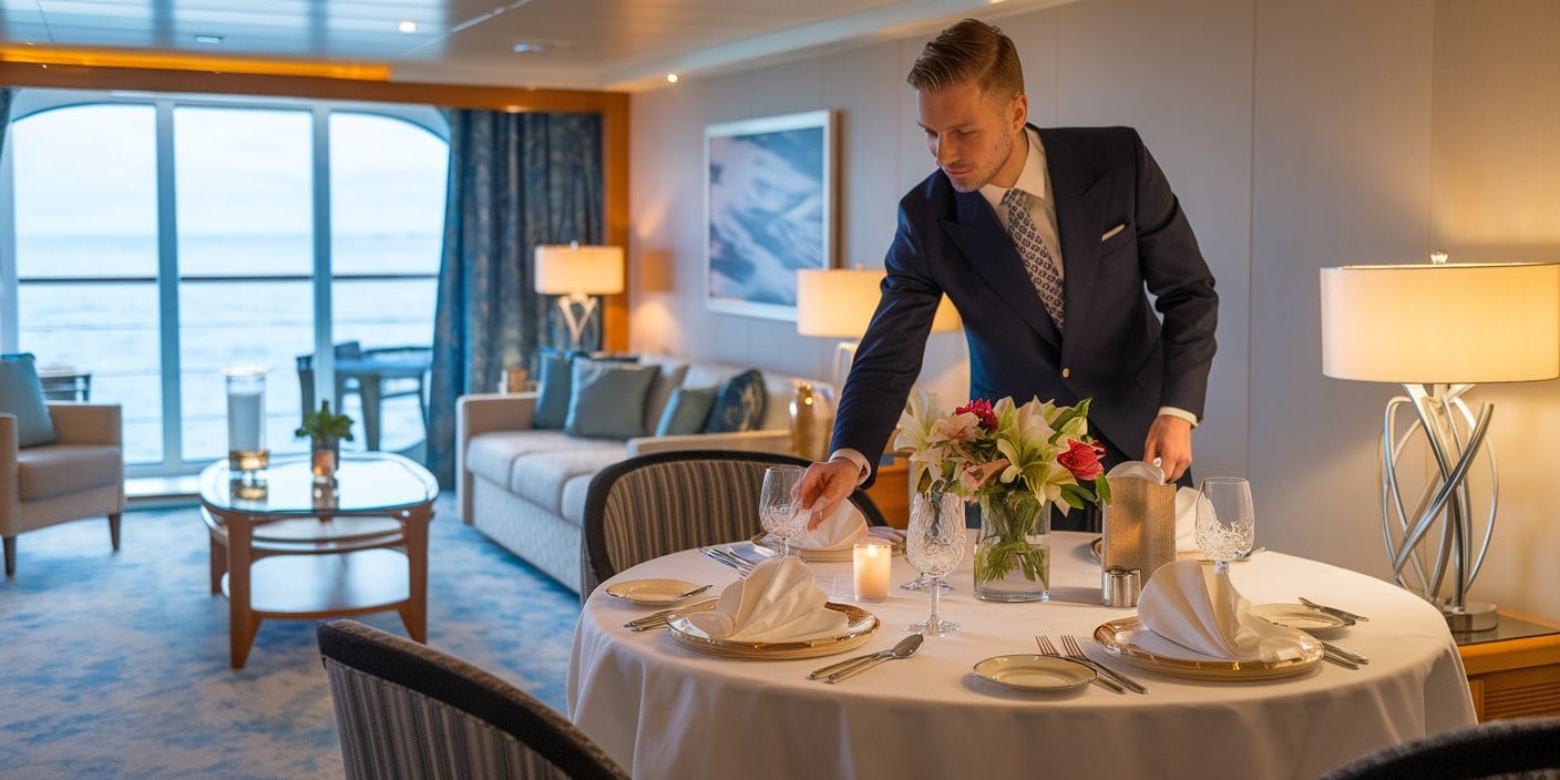 A butler attending to guests in private suite