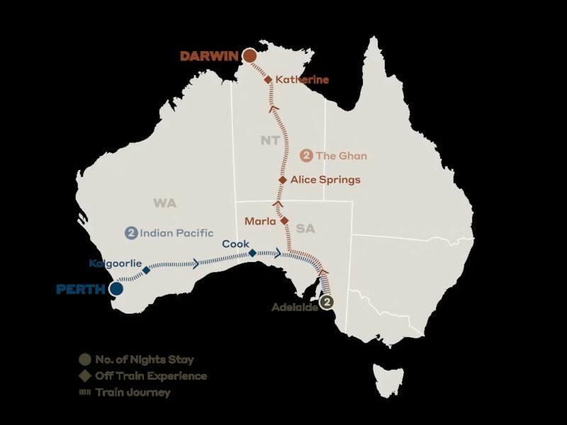Indian Pacific and The Ghan from Perth to Darwin
