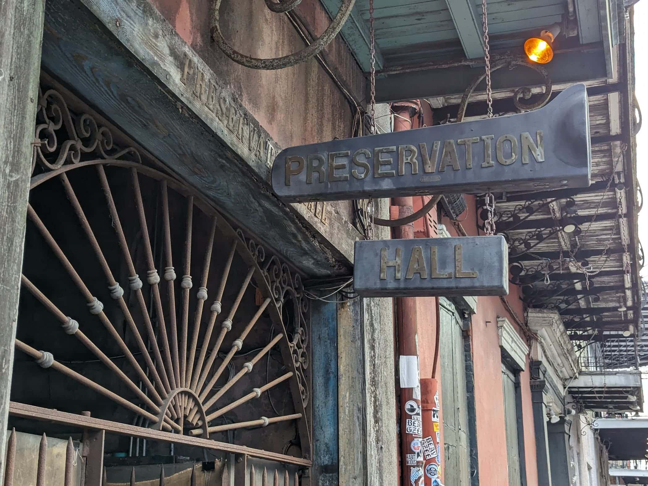 Preservation Hall sign - Image by Infrogmation of New Orleans, CC BY 2.0 via Wikimedia Commons