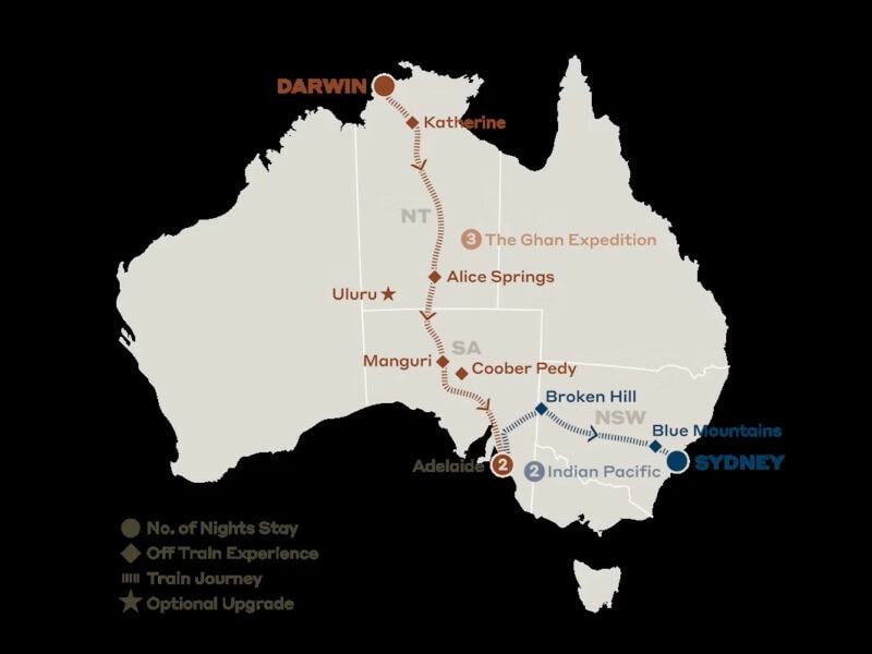 The Ghan Expedition and Indian Pacific to Sydney